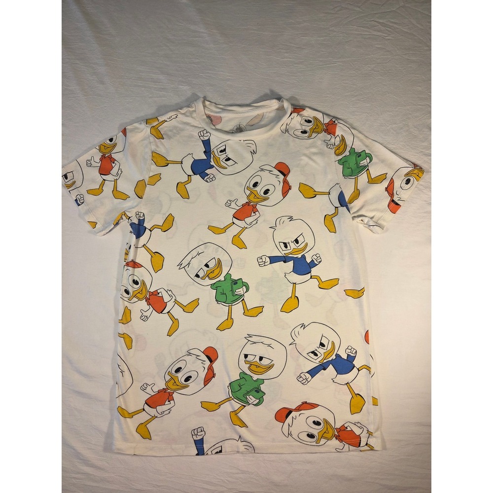 Disney Parks DuckTales T-Shirt Mens Small White Excellent All Over Print AOP Tee